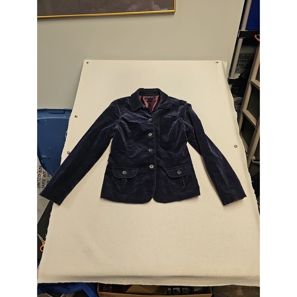 Lands' End Purple Blue Velvety Button Up Blazer Jacket Women's Size M 10-12